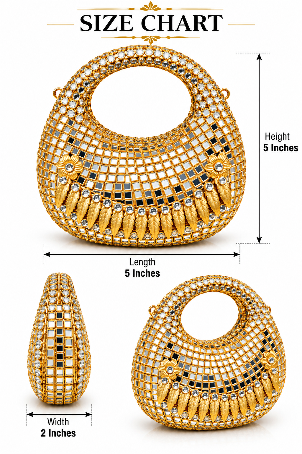 Golden Crystal Leaf Embellished Clutch