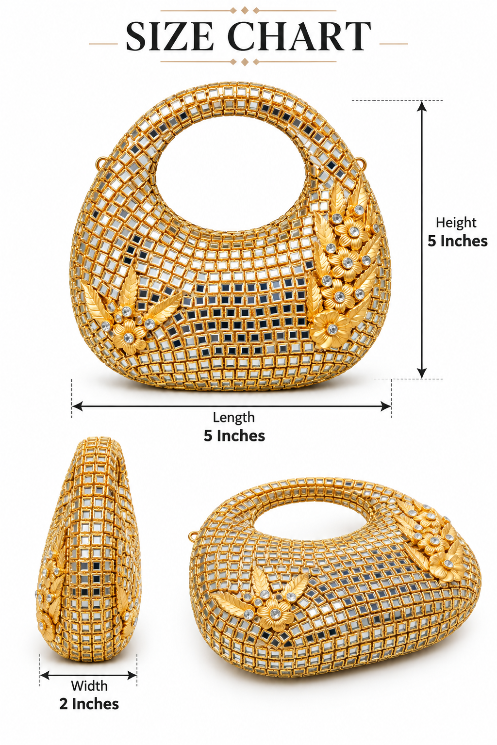 Golden Mirror Floral Clutch