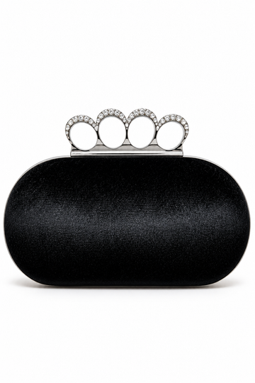 Luxury Black Velvet Knuckle Ring Clutch
