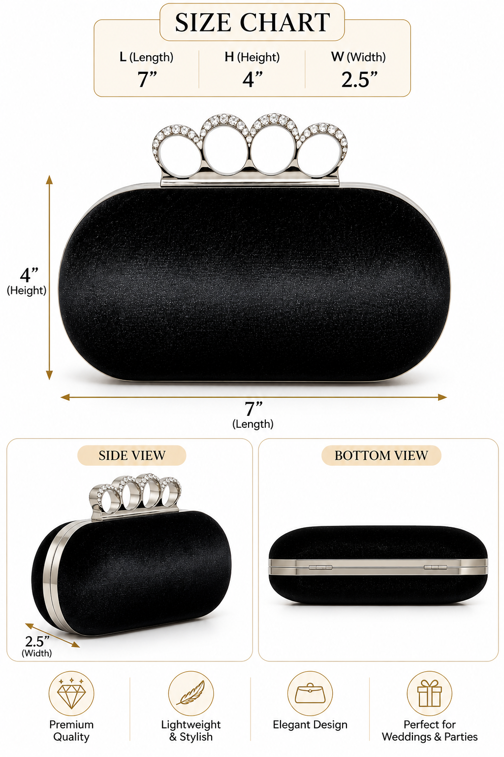 Luxury Black Velvet Knuckle Ring Clutch