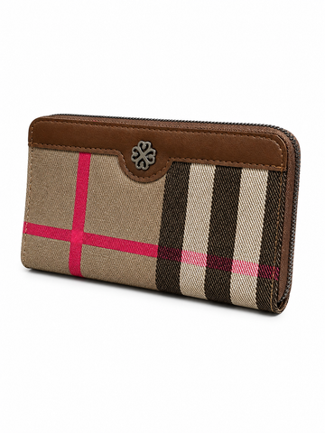 Cheque Design Single Zip Pocket Hand Pouch