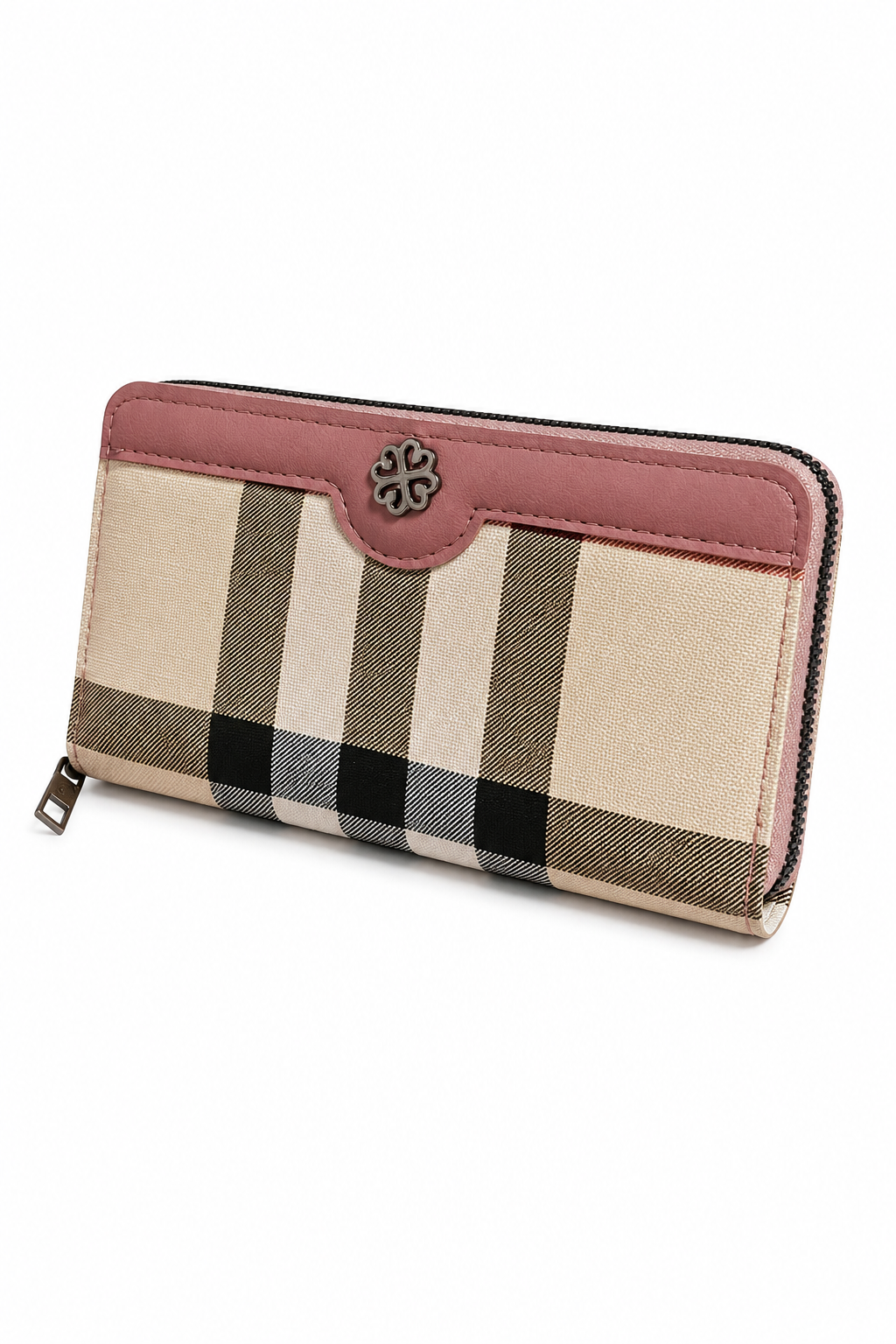 Cheque Design Single Zip Pocket Hand Pouch