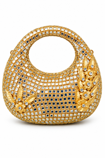 Golden Mirror Floral Clutch
