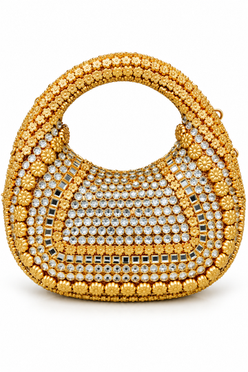 Golden Floral Crystal Clutch