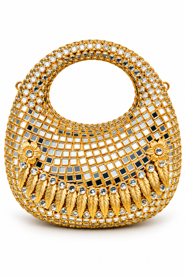 Golden Crystal Leaf Embellished Clutch
