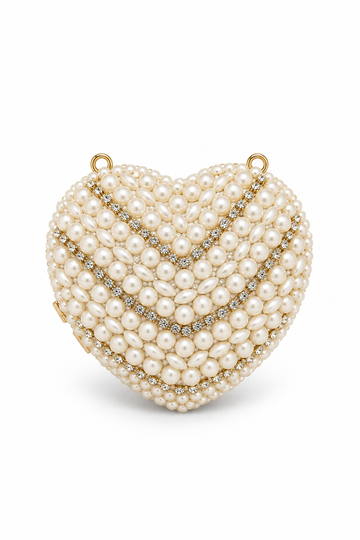 Pearl Heart Mini Clutch – Gold & Ivory