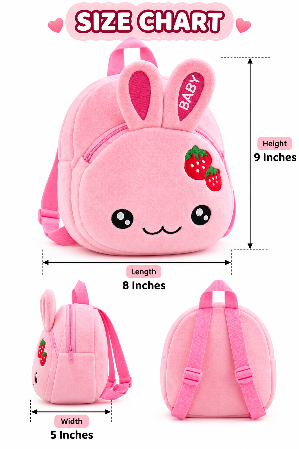 Cute Pink Bunny Plush Kids Backpack