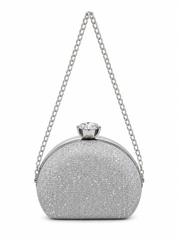 Luxury Round Crystal Clutch with Chain