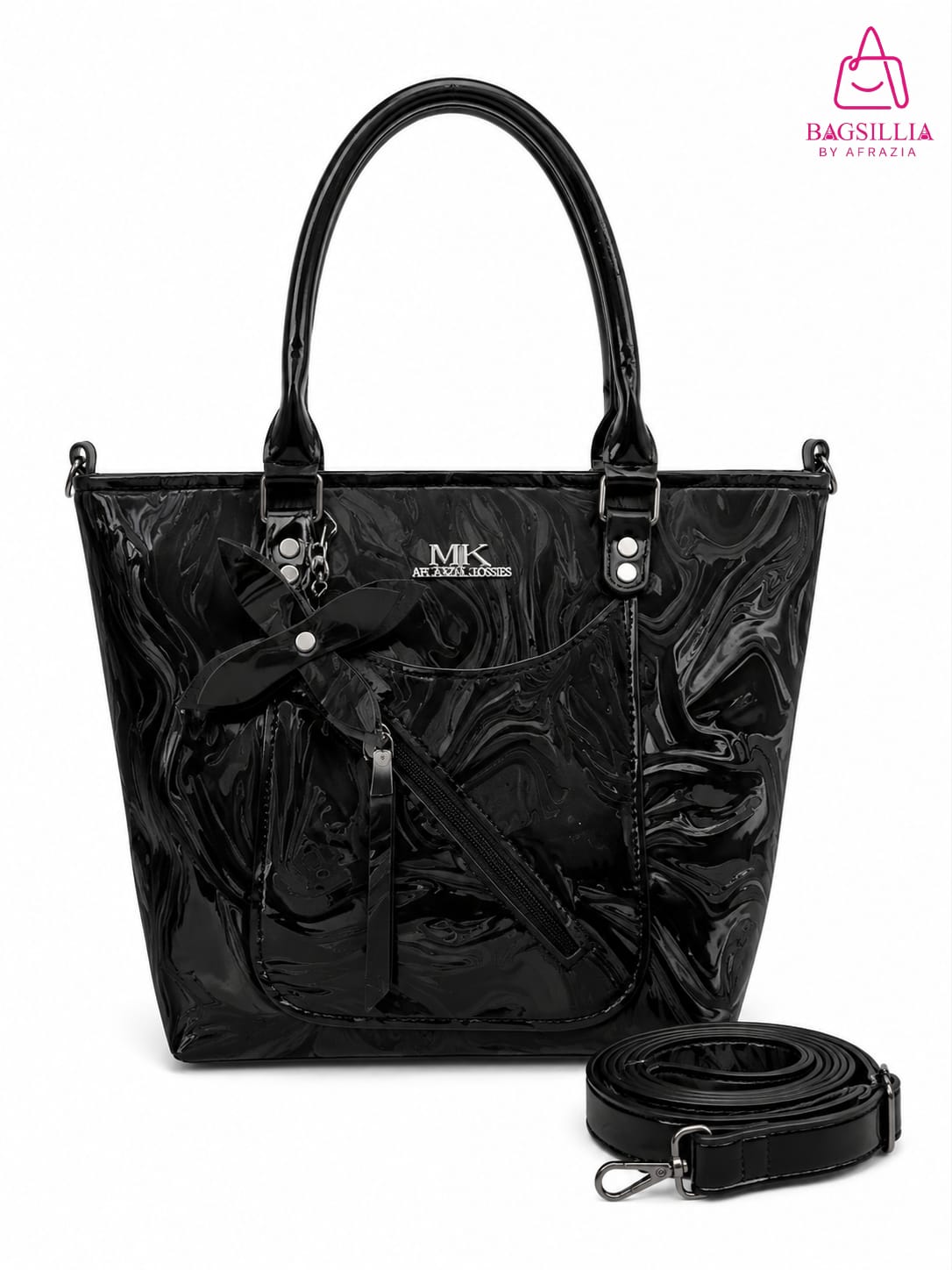 Glossy Butterfly Tote Bag with Long Strap