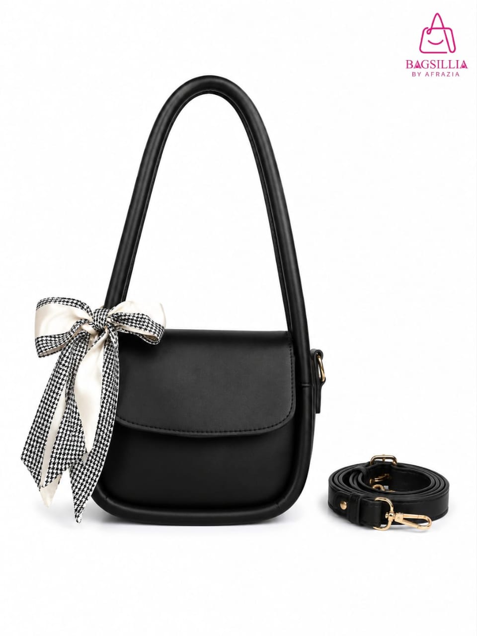 Bagsillia Chic Ribbon Saddle Shoulder Bag with Detachable Crossbody Strap