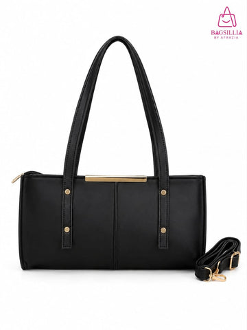 Bagsillia Elegant Rectangular Shoulder Bag & Crossbody Handbag with Gold Accent Bar
