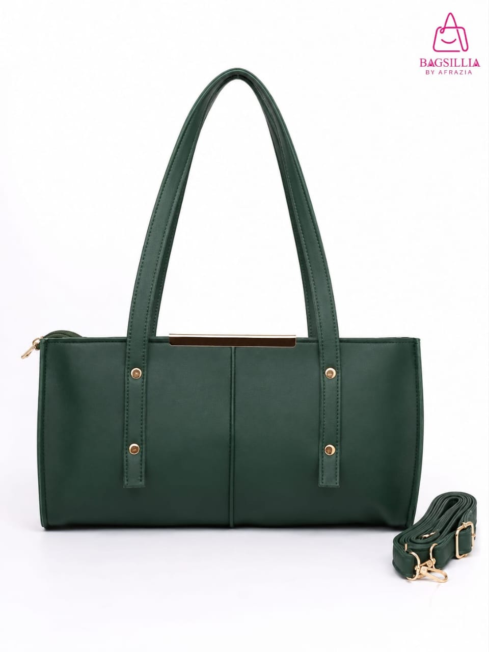 Bagsillia Elegant Rectangular Shoulder Bag & Crossbody Handbag with Gold Accent Bar