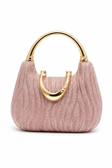 Glamour Shimmer Metallic Ring Handle Evening Clutch