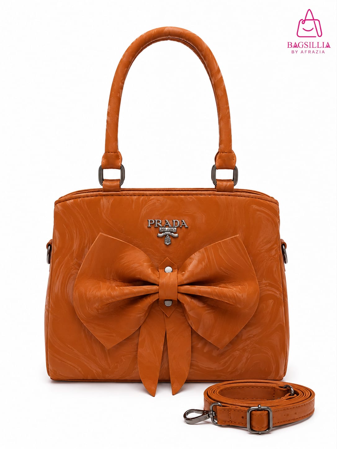 Bagsillia Marble Texture Bow Handbag (with Long Strap)
