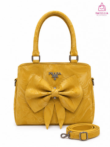 Bagsillia Marble Texture Bow Handbag (with Long Strap)