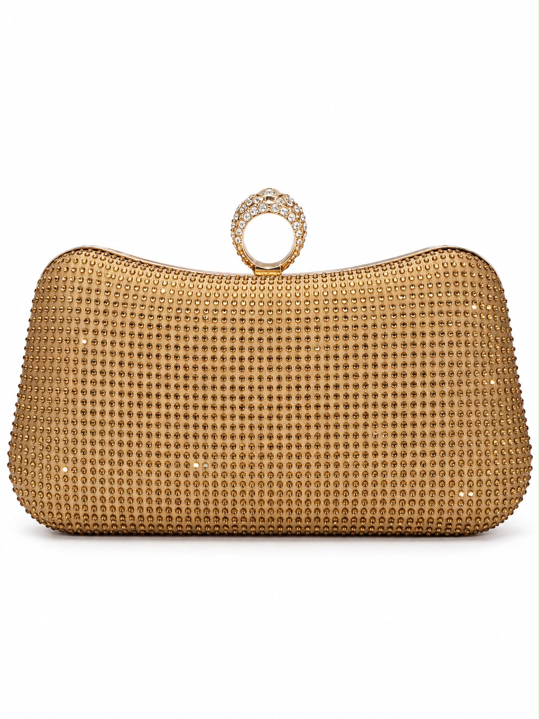 Luxe Crystal Studded Ring Handle Clutch