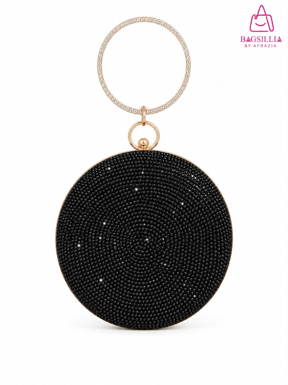 Crystal Ring Handle Round Clutch Bag