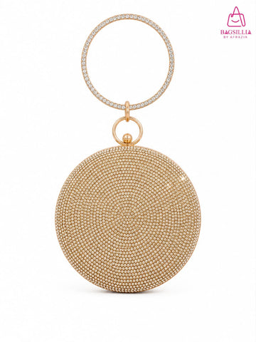 Crystal Ring Handle Round Clutch Bag