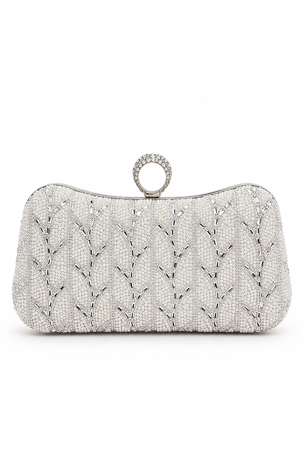 Luxury Pearl & Golden Beaded Ring Handle Clutch
