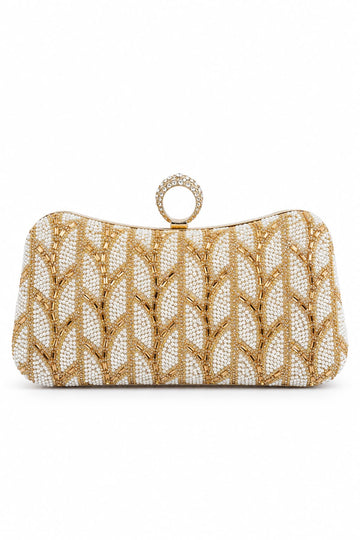 Luxury Pearl & Golden Beaded Ring Handle Clutch