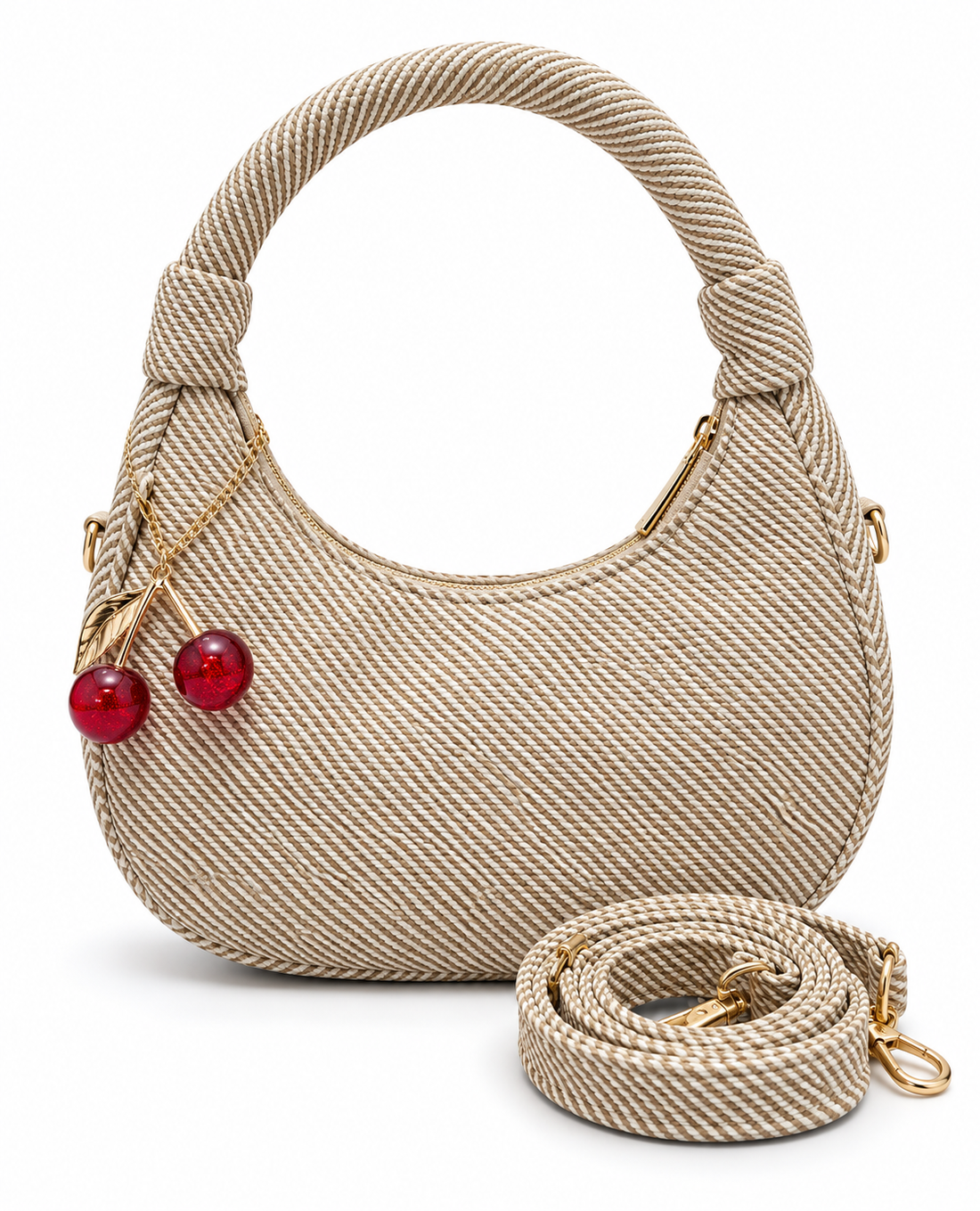 Woven Cherry Charm Hobo Bag