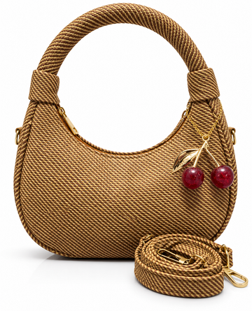 Woven Cherry Charm Hobo Bag