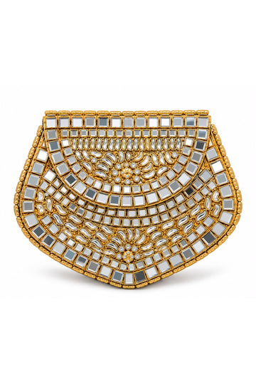 Golden Cascade Mirrorwork Clutch