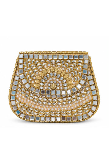 Royal Pearl & Mirror Embellished Clutch
